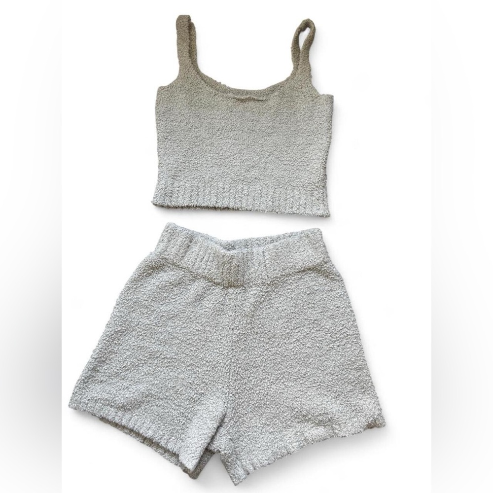 SKIMS Cozy Scoop Tank & Shorts Set in Aqua Gray discontinued color